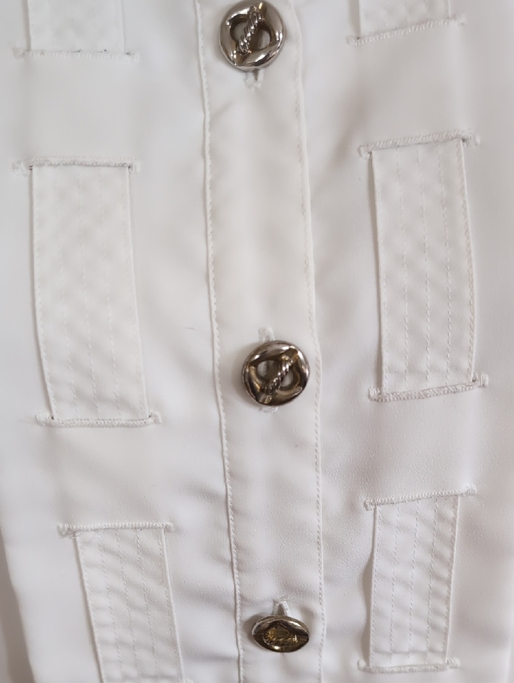 Vintage Kathy Che White Blouse Short Sleeves Gorgeous Gold Buttons 12 L - Picture 8 of 9